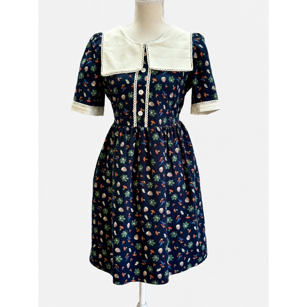 Miss Patina Forestcore Dark Academia Woodland Print Dress Womens Sz Small Medium